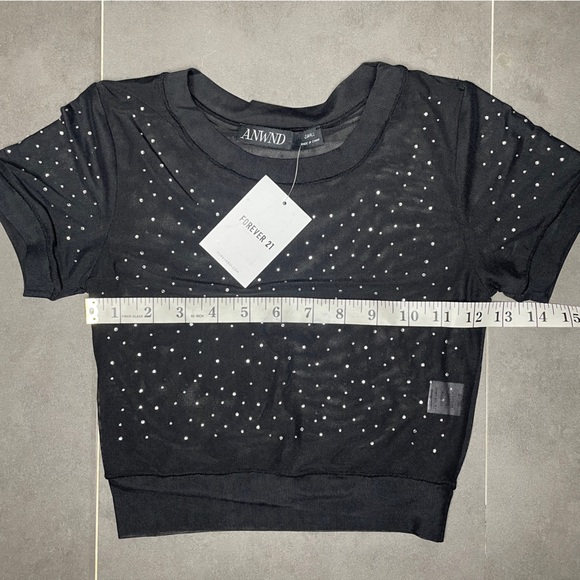 ANWND Sheer Black‎ Rhinestone Crop Top - Picture 4 of 5